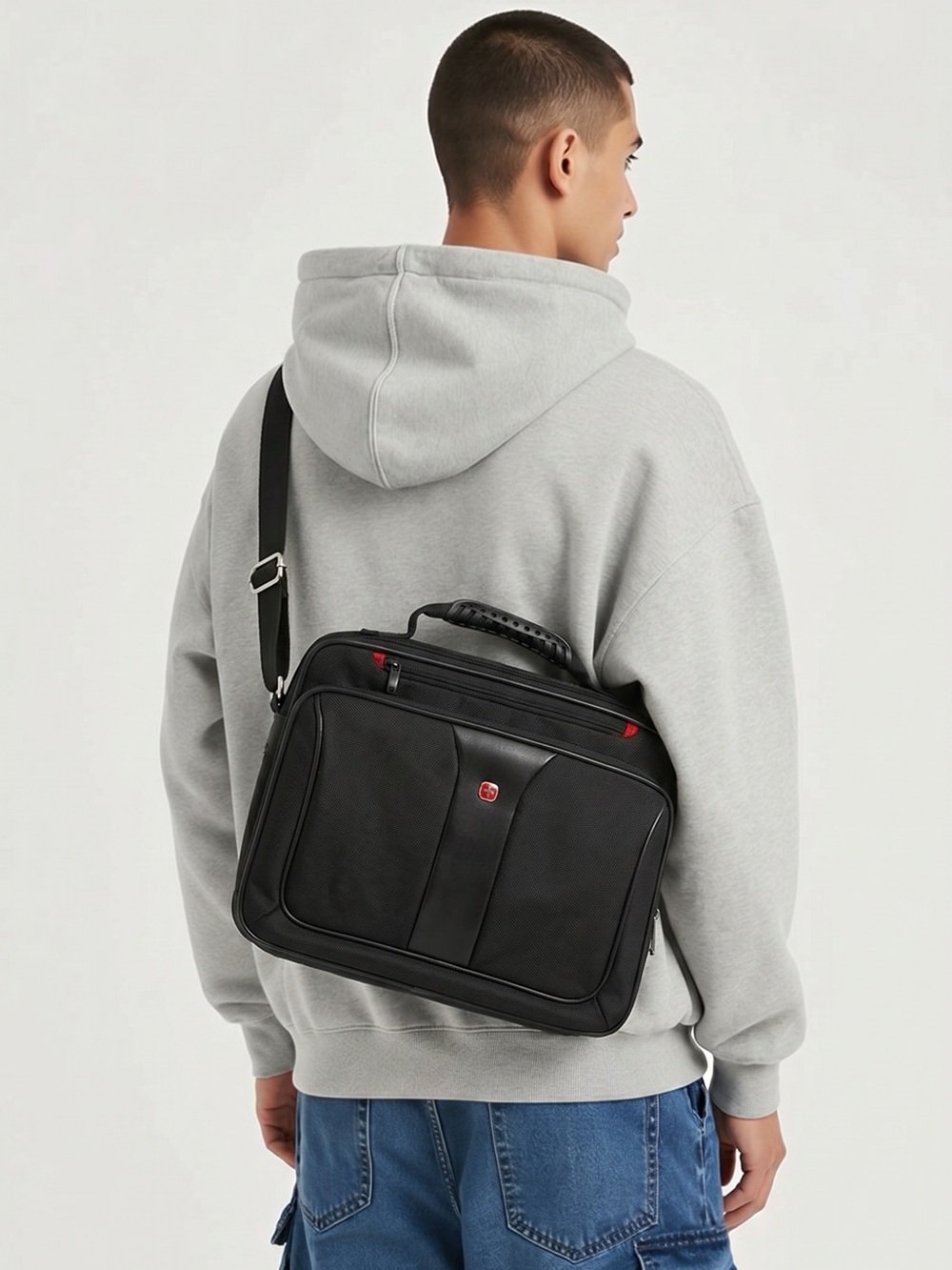 Wenger Black Laptop Briefcase Crossbody with Red Accents
